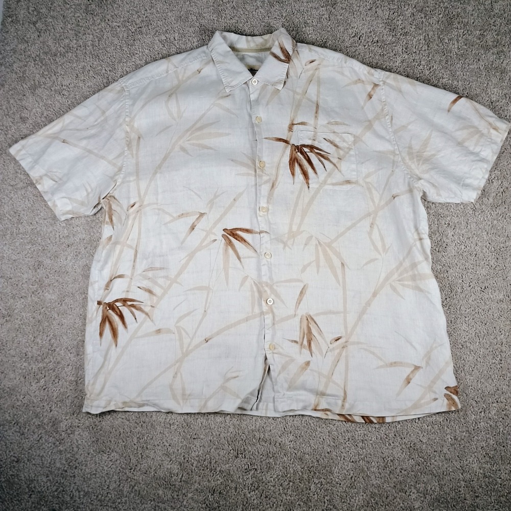 Tommy Bahama 100% Linen Shirt Mens XXL Bamboo Hawaiian Casual Short Sleeve Beige - Picture 6 of 14